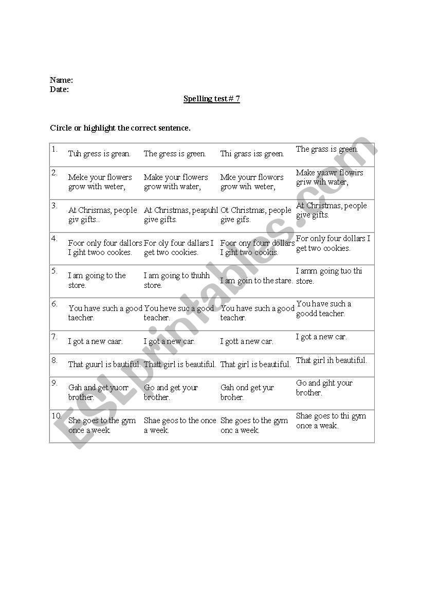 spelling worksheet