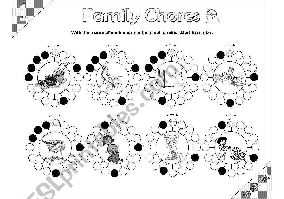 Family Chores: Vocabulary 01 (2-pages + Key Answer)