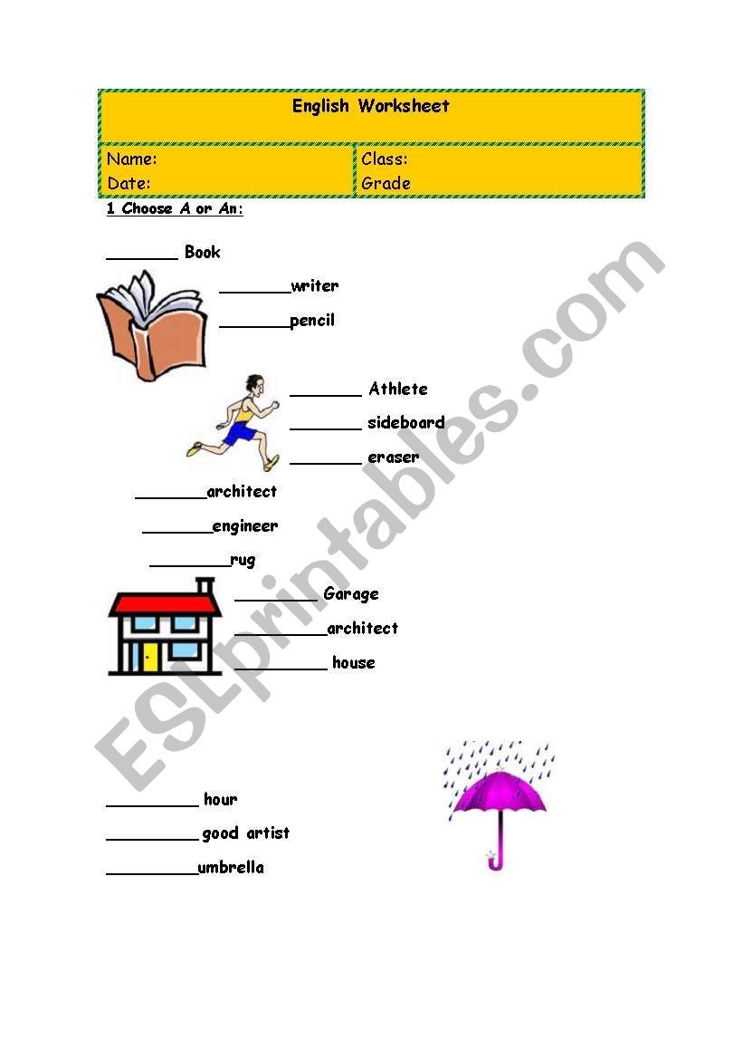 A/AN worksheet