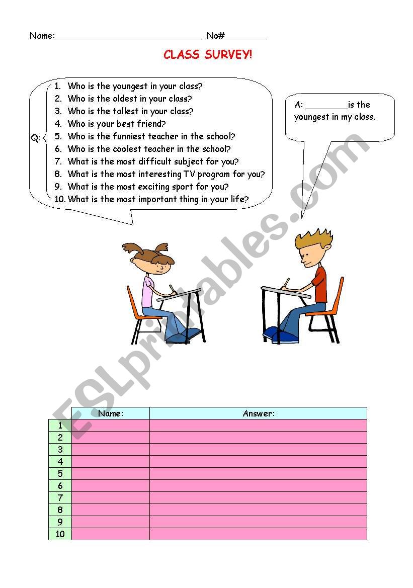 Superlative Adjectives:  Class Survey Interview