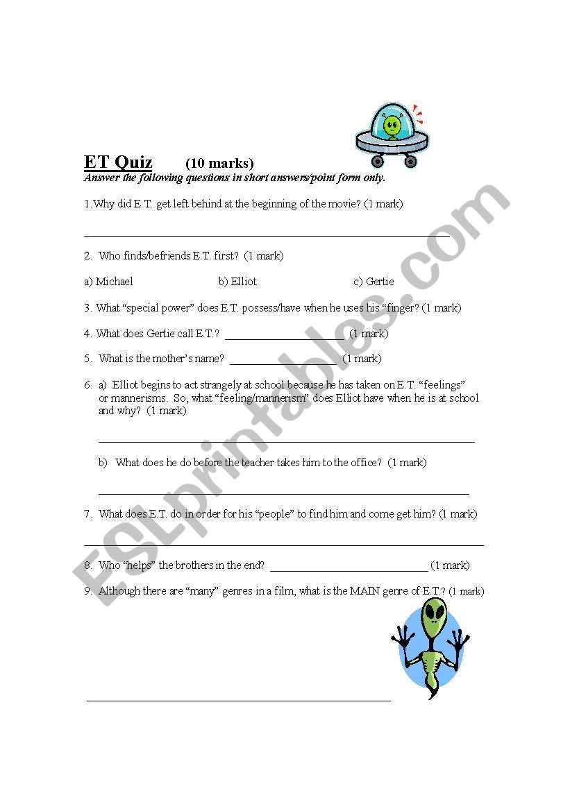 ET Quiz worksheet