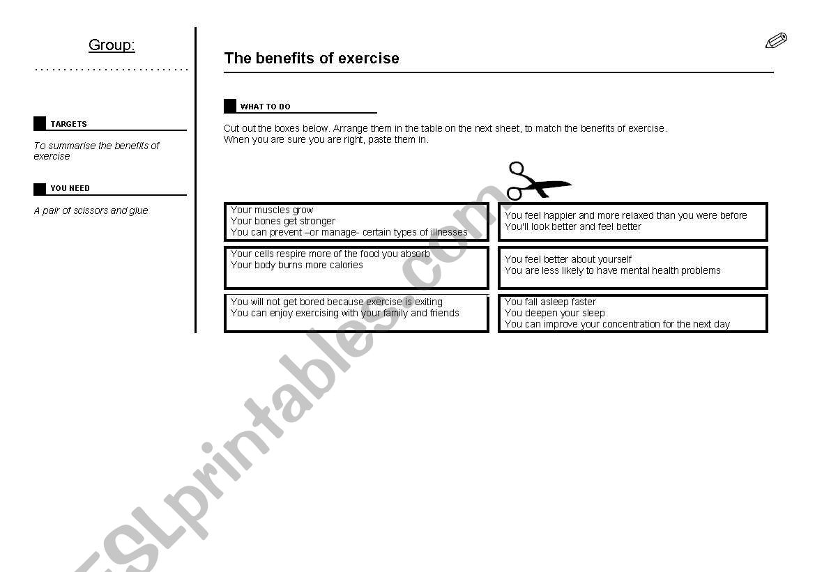 The benefits of exercise worksheet