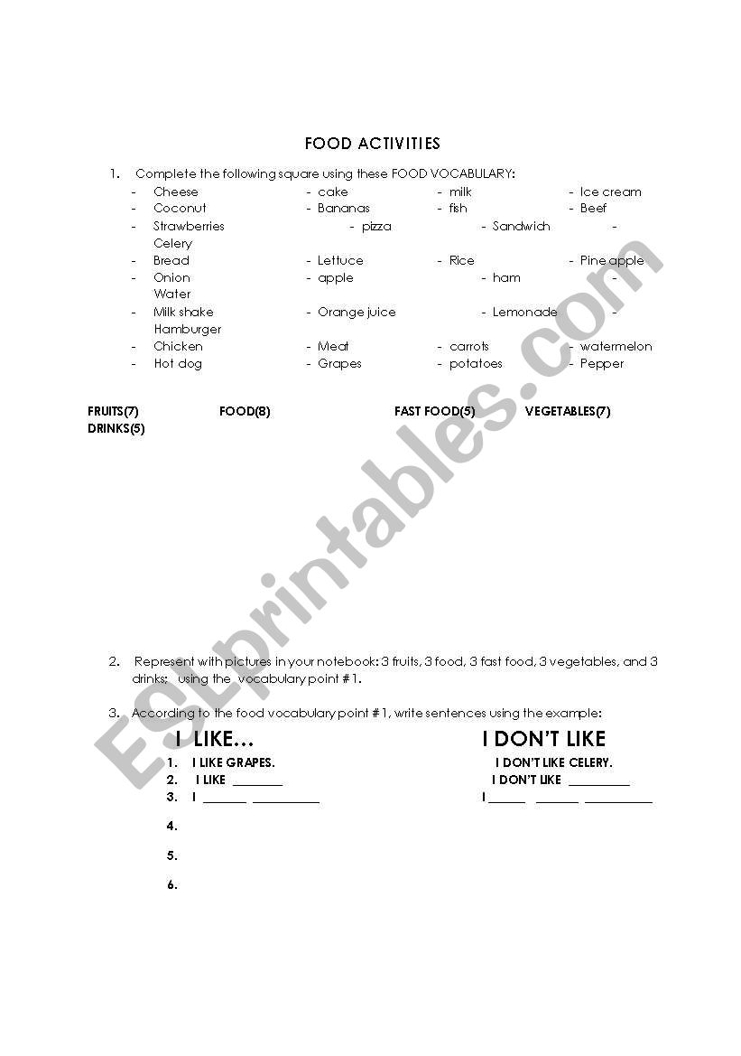 Food worksheet