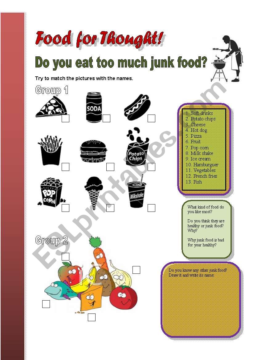 Healthy Food X Junk Food worksheet