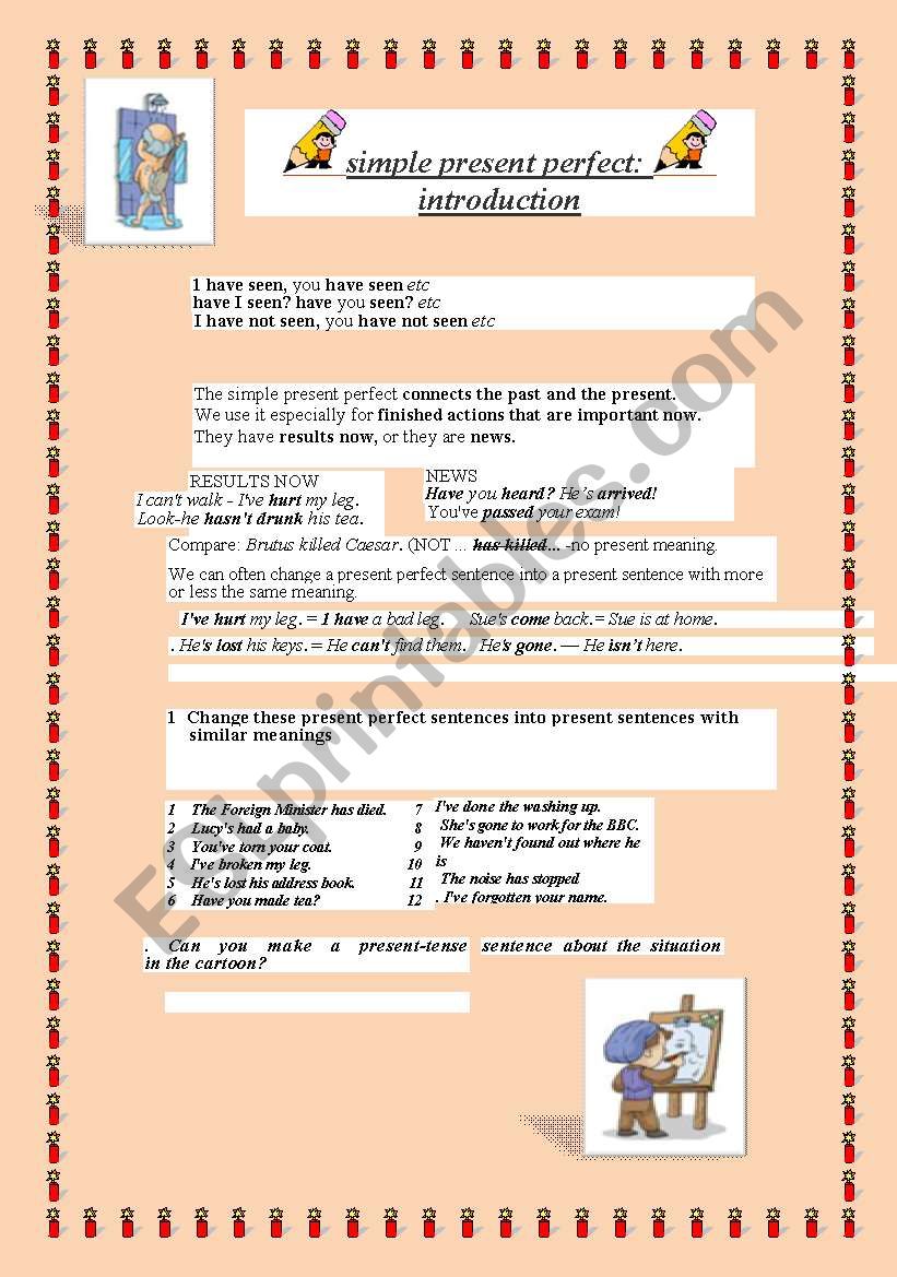 present perfect introduction worksheet