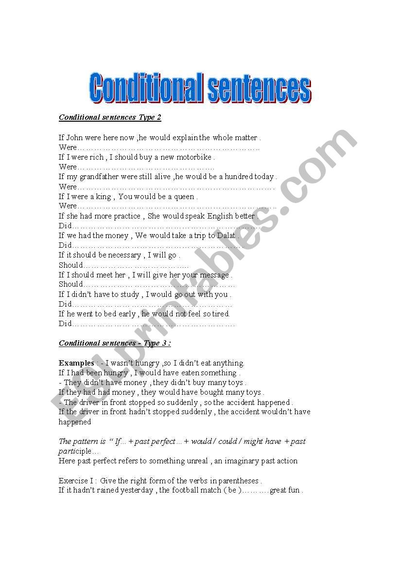 Conditional sentences  worksheet