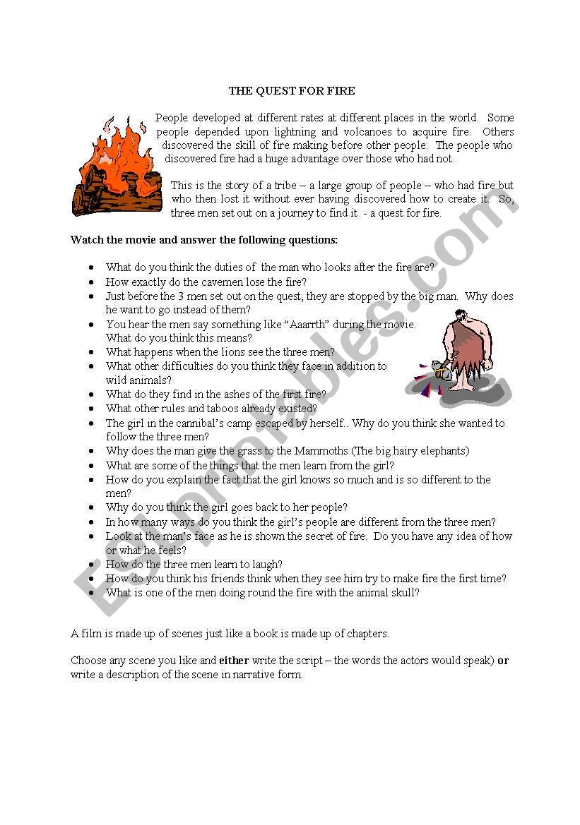 The Quest for Fire - Movie Worksheet