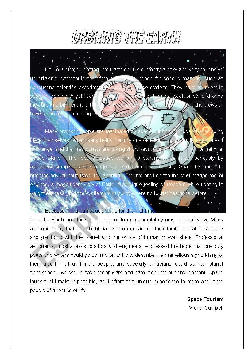 Space tourism worksheet