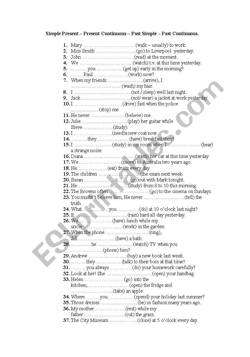 Simple present-simple past-present continuous-past continuous