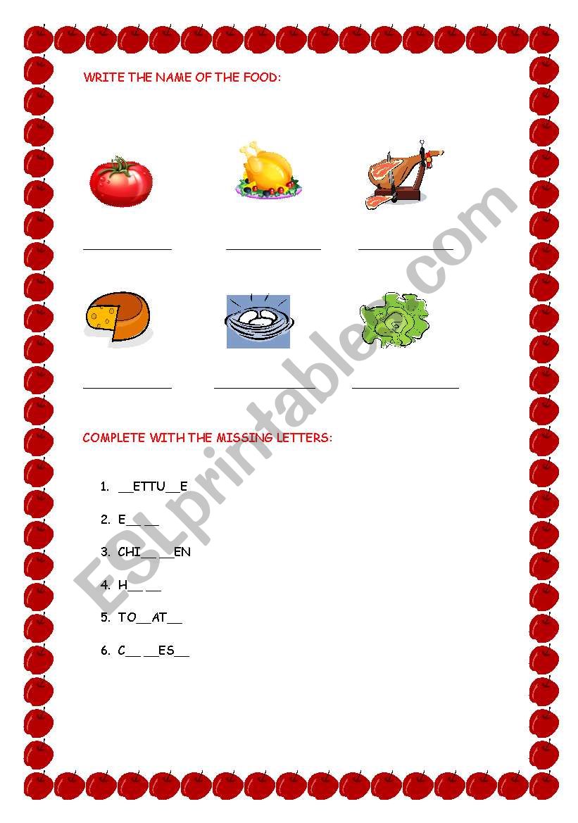 FOOD worksheet