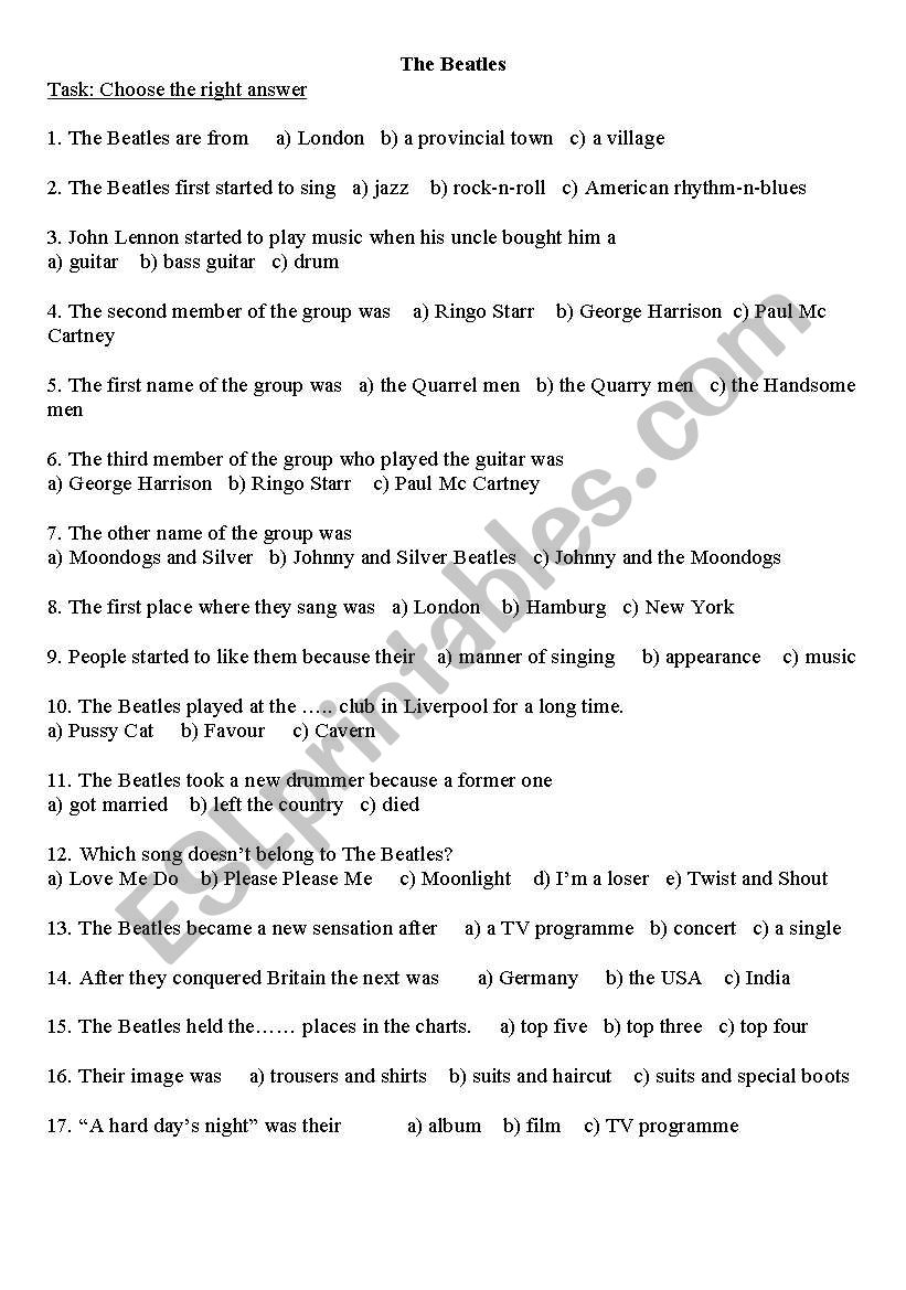 The Beatles worksheet