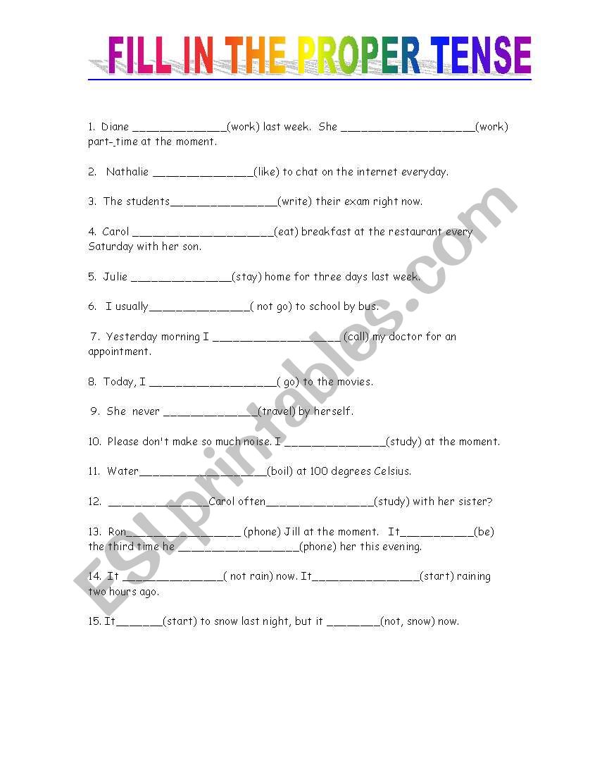 Tense Revision worksheet