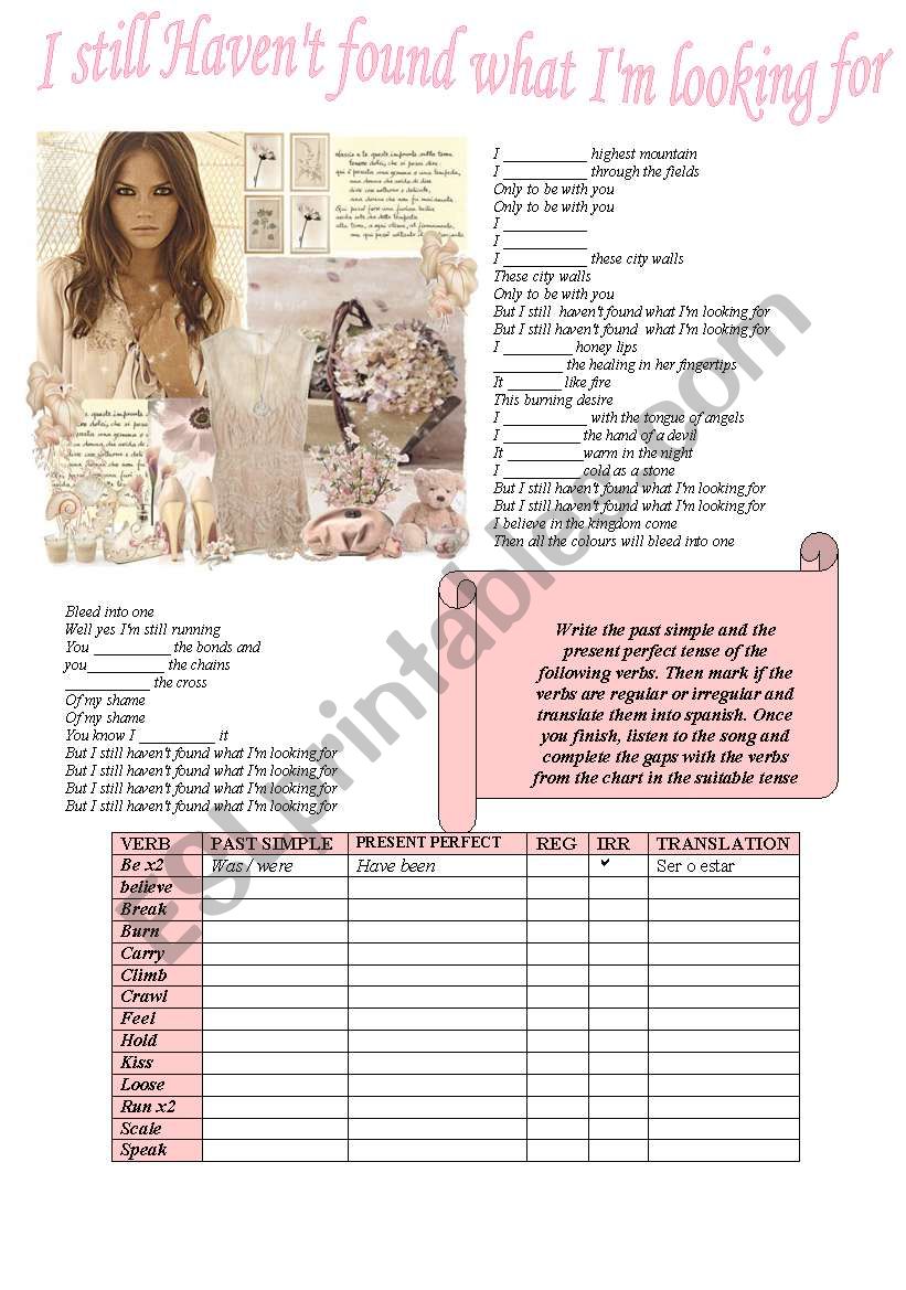 Present Perfect - Past Simple: Song I still havenÂ´t found what IÂ´m looking for