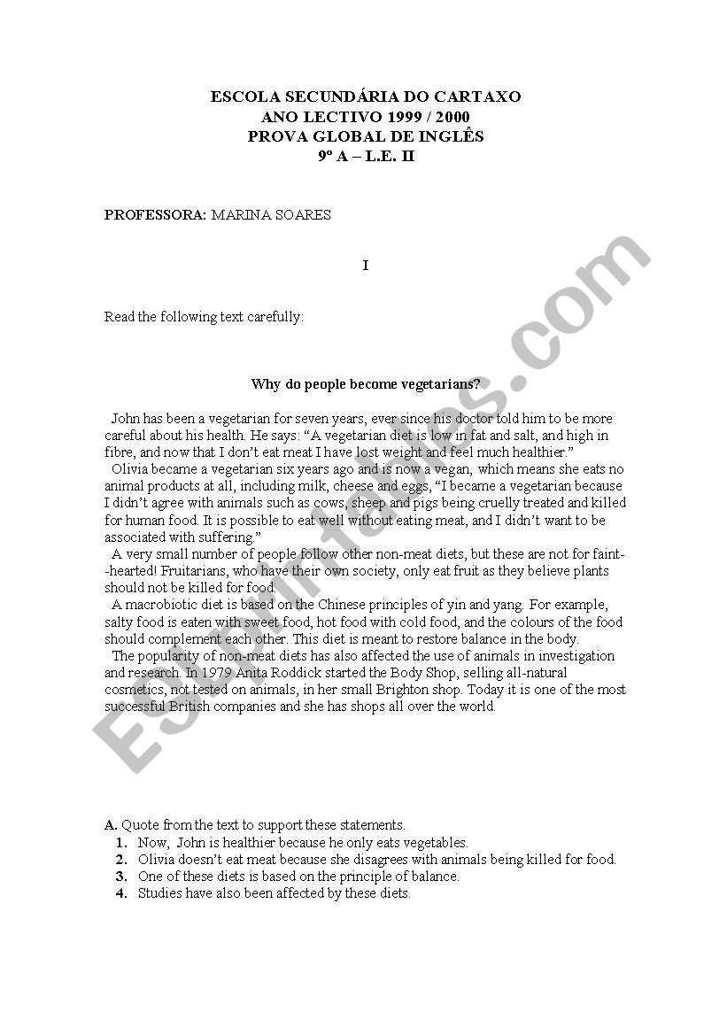 English test worksheet