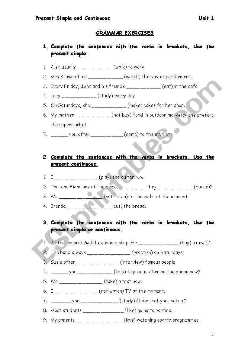 Present simple & continuous worksheet