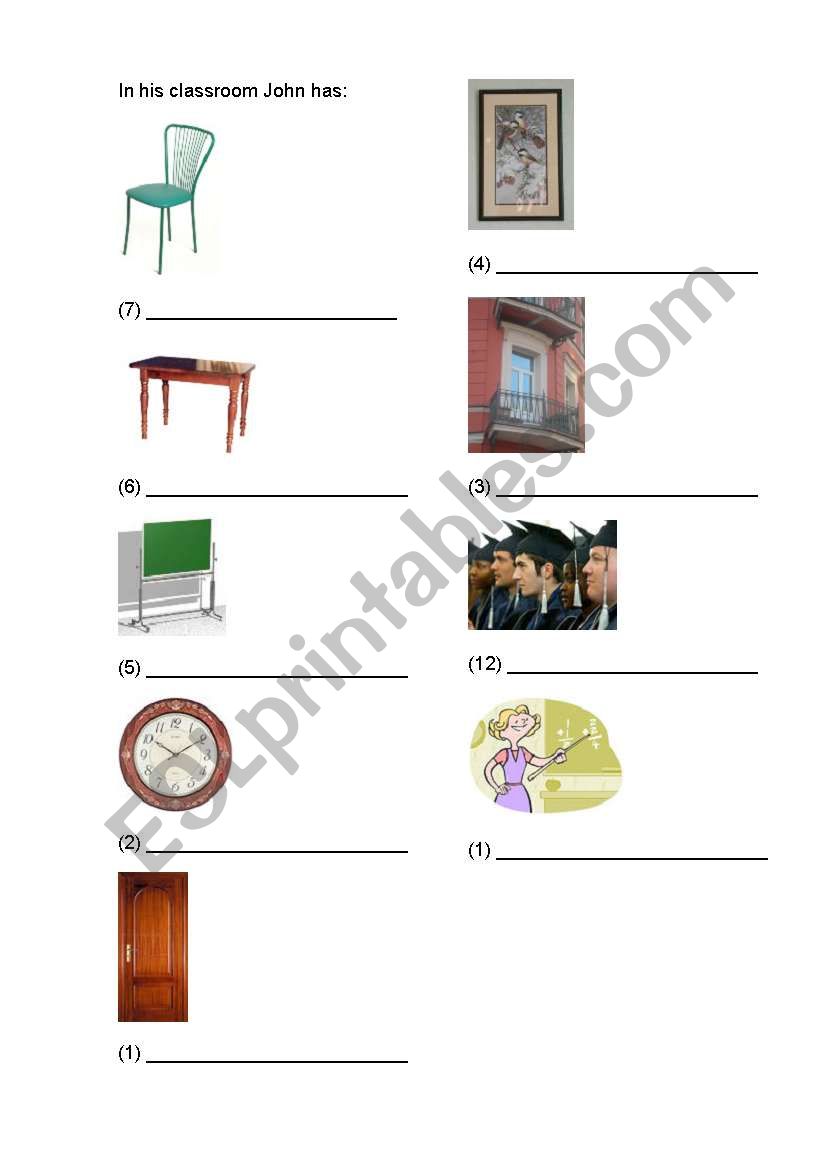 Vocabulary work. Objects worksheet