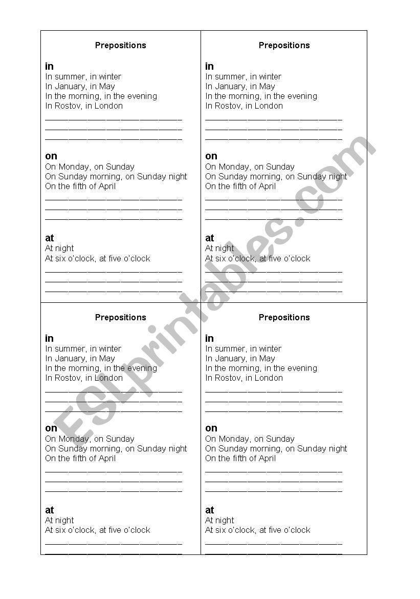 prepositions of time worksheet