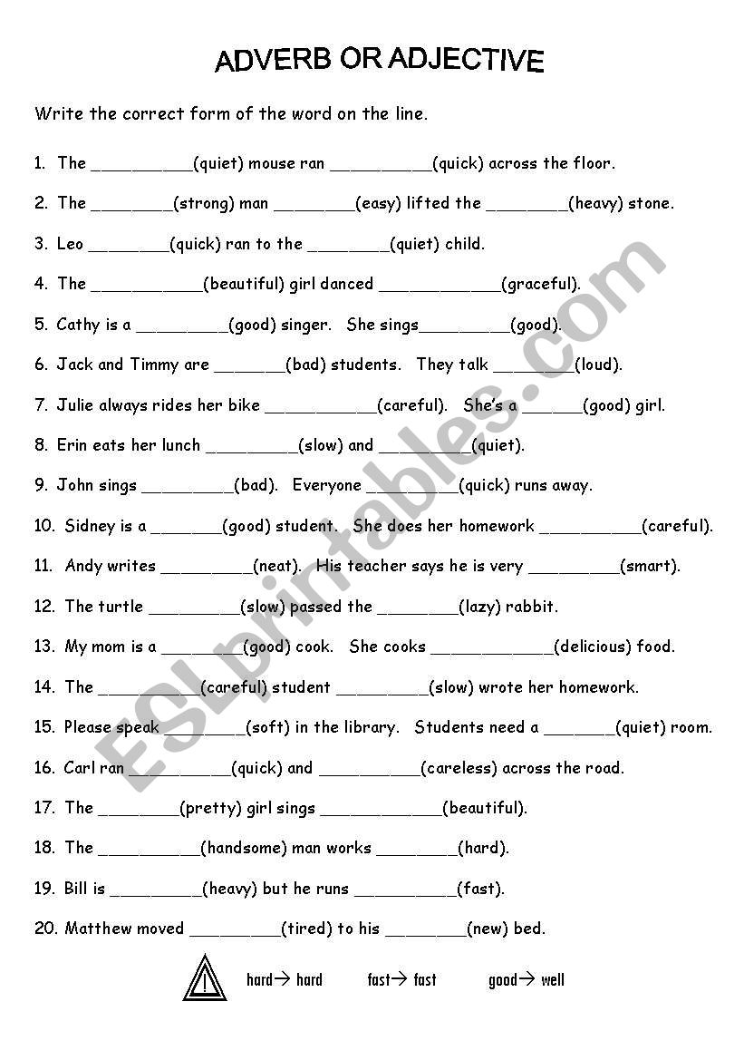 ADJECTIVE OR ADVERB worksheet