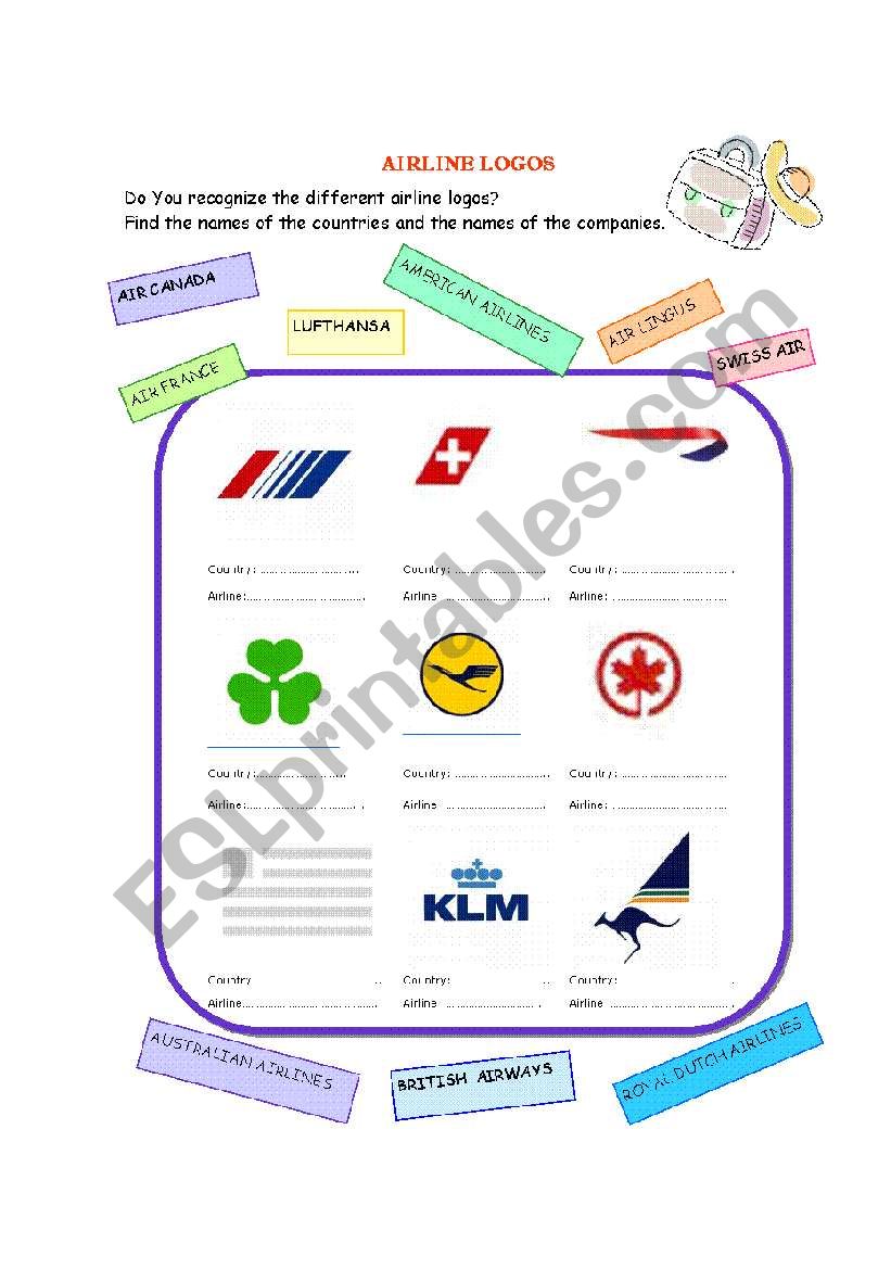 airline logos  worksheet