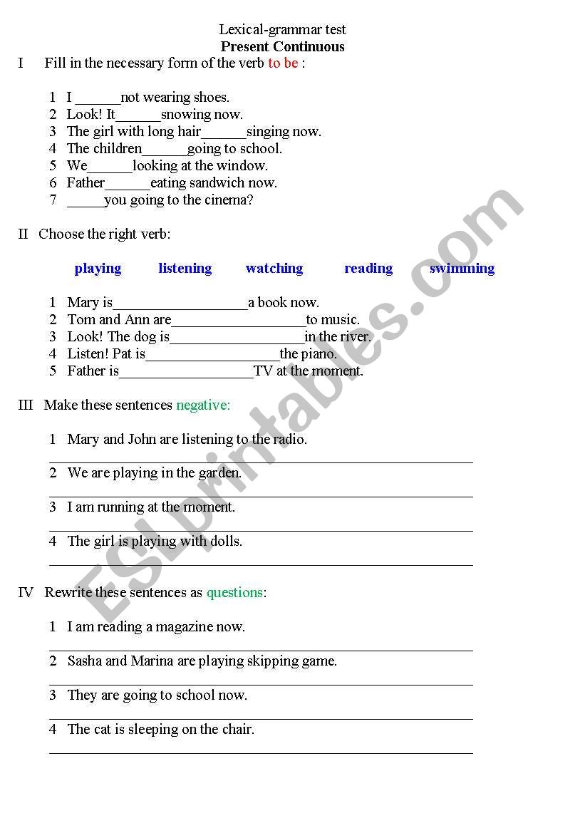 The Present Continuous Tense worksheet