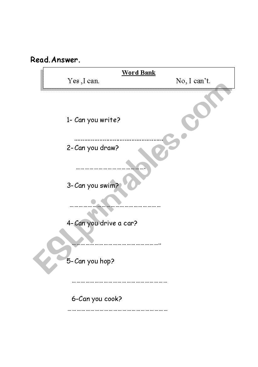 Can you...? worksheet