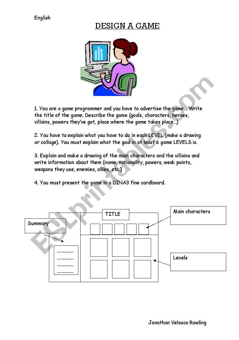 design a game worksheet