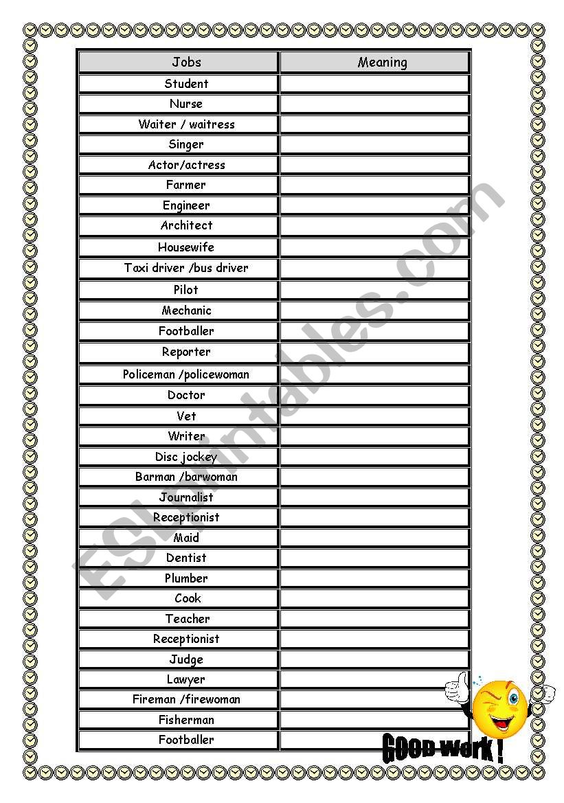 jobs worksheet