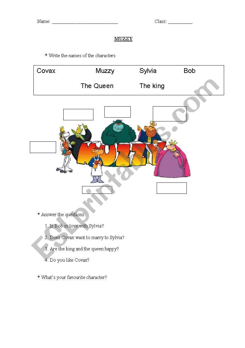 Muzzy Characters worksheet