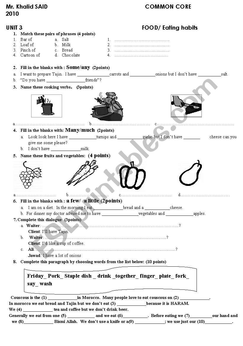 Food worksheet