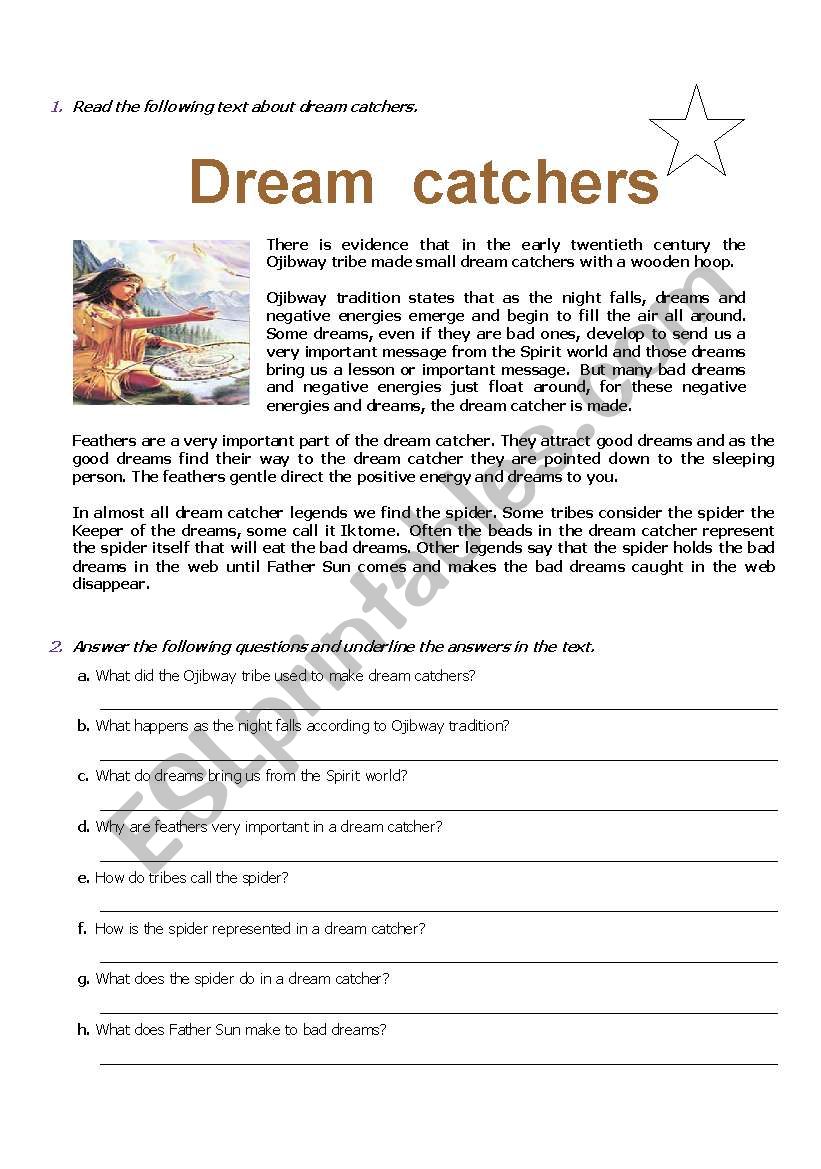 Dream catchers worksheet