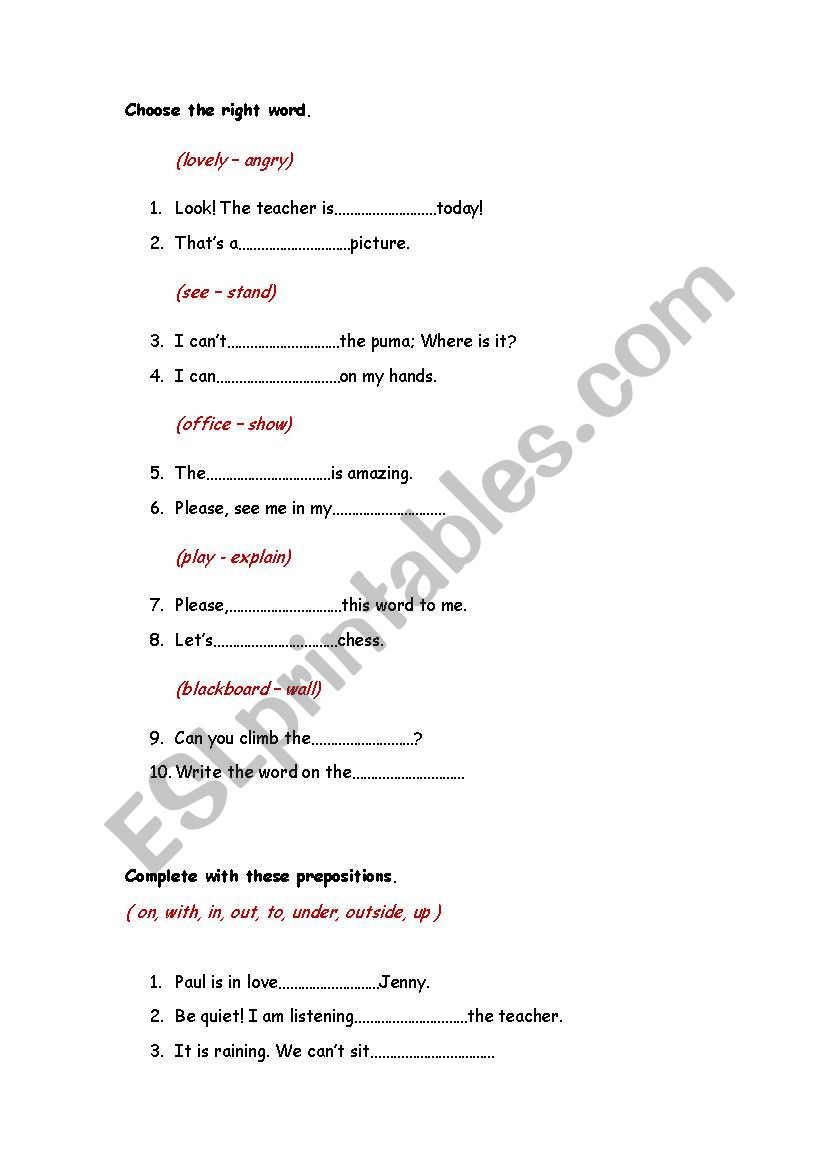 Vocabulary Test worksheet