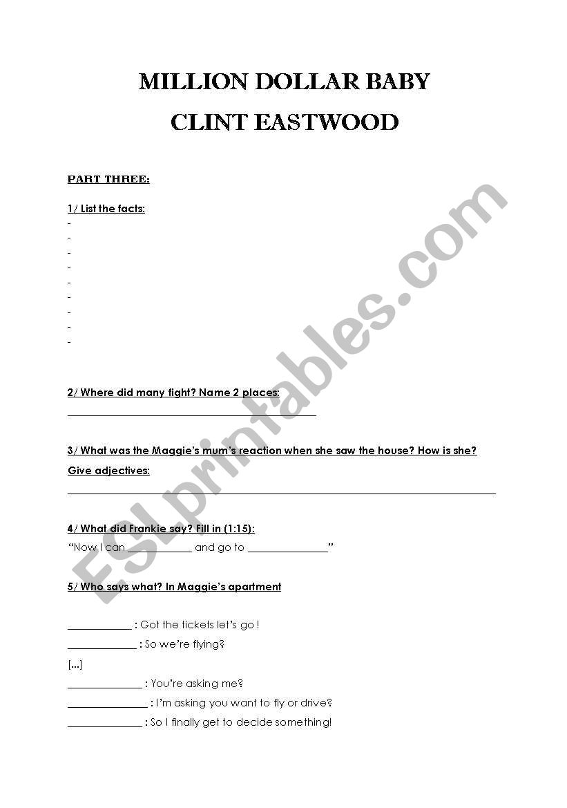 Million Dollar Baby part 3 worksheet