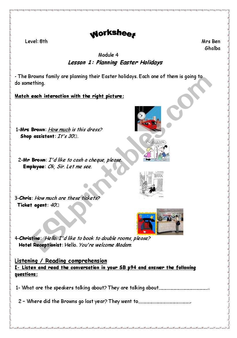 planning Easter holidays worksheet