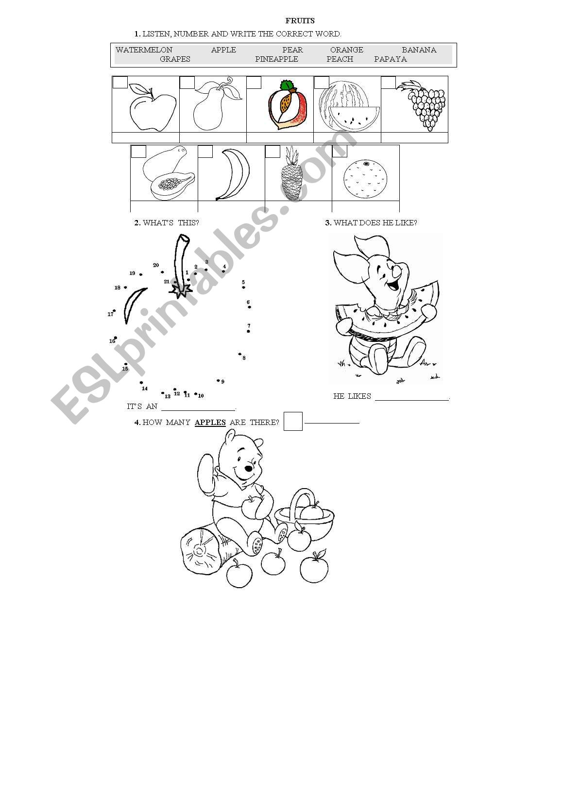 FRUITS worksheet