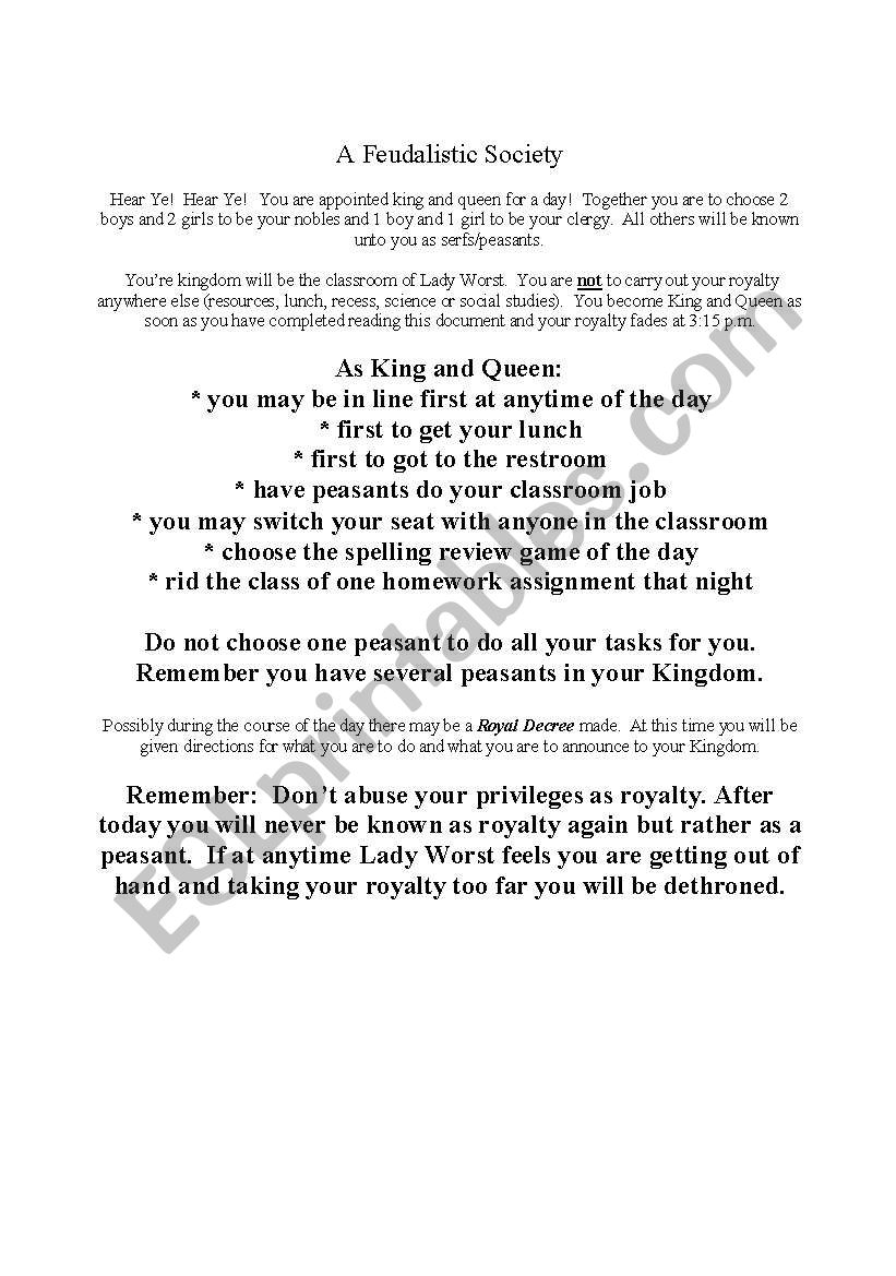 feudalism worksheet