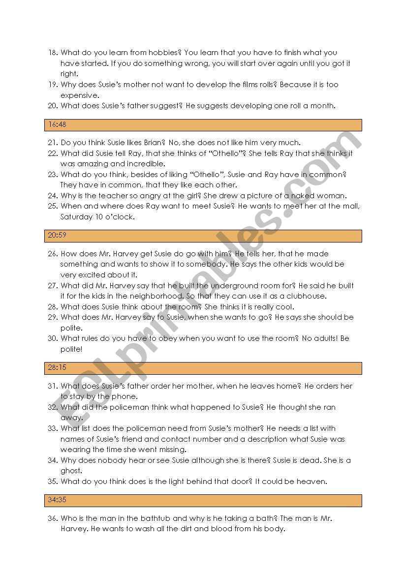 The lovely bones - 21 questions about the movie - ESL worksheet With Regard To Dirt The Movie Worksheet