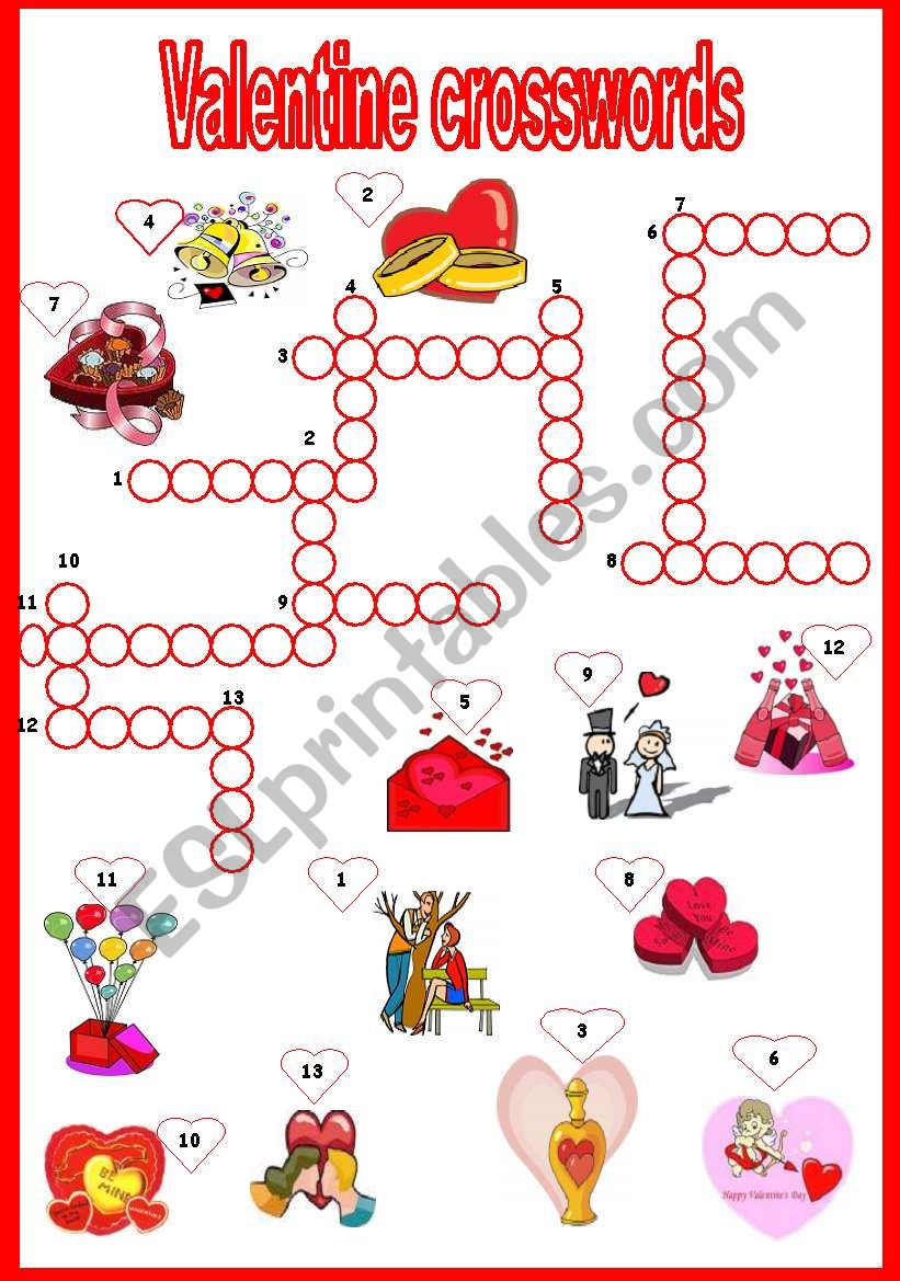 valentine crosswords worksheet