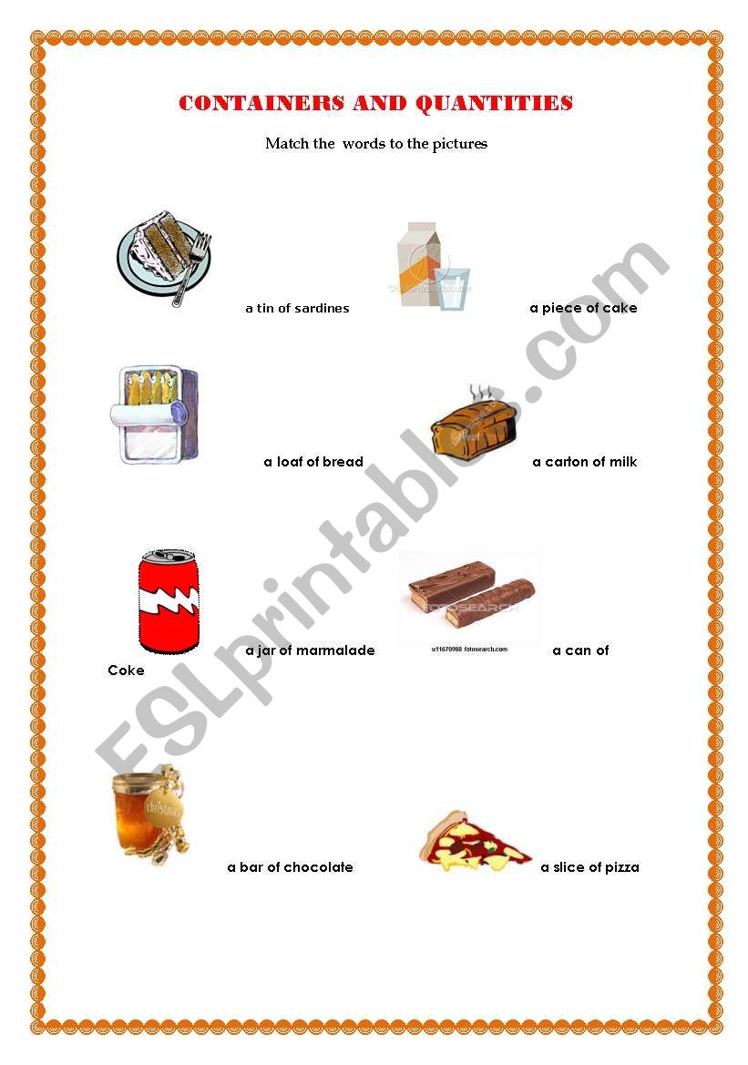 Containers and quantities worksheet