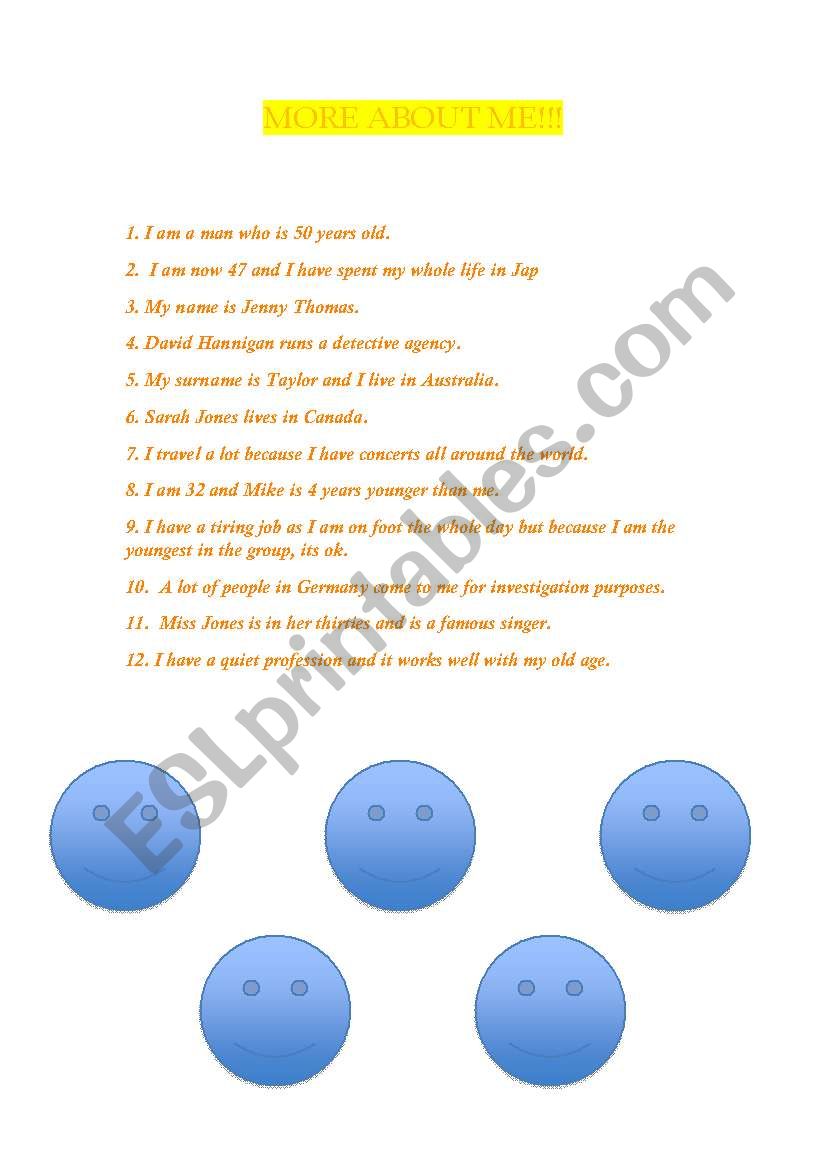 More About Me! worksheet