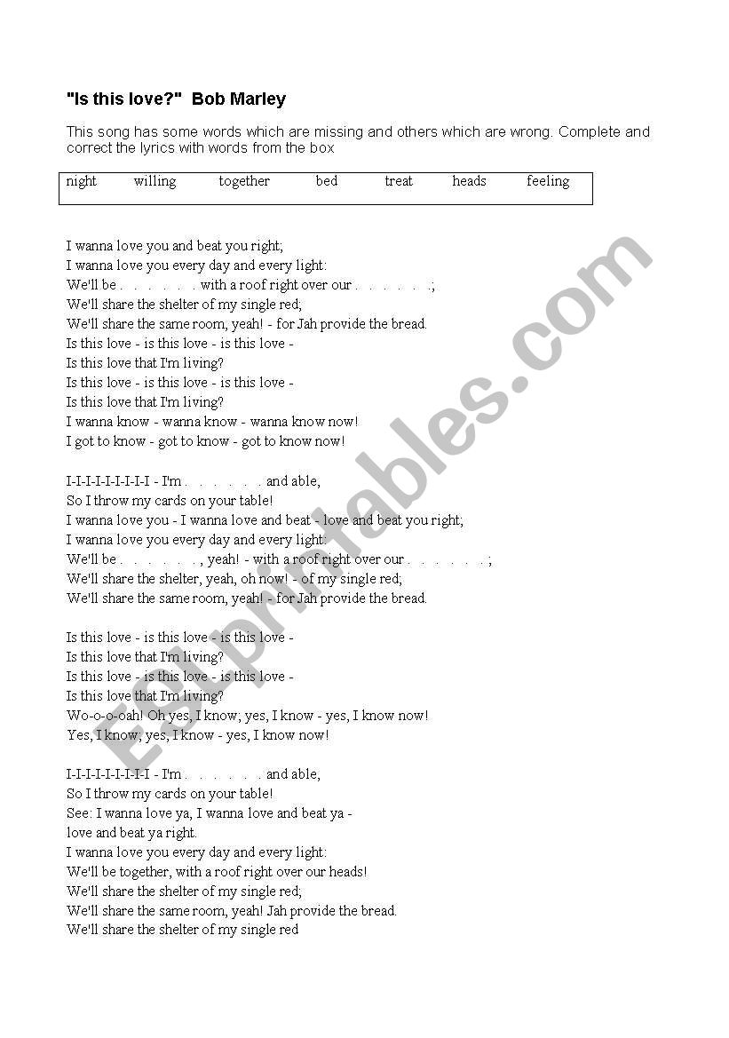 Is this Love? worksheet