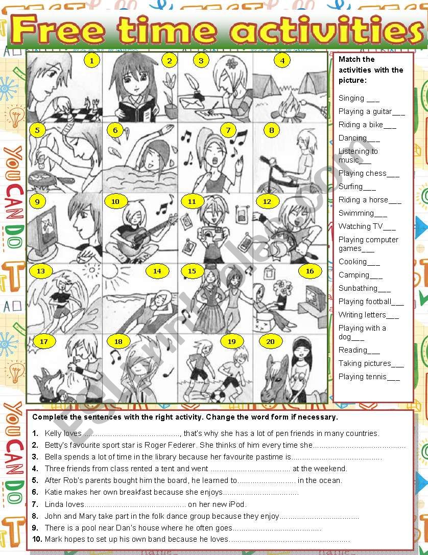 Free time activities worksheet