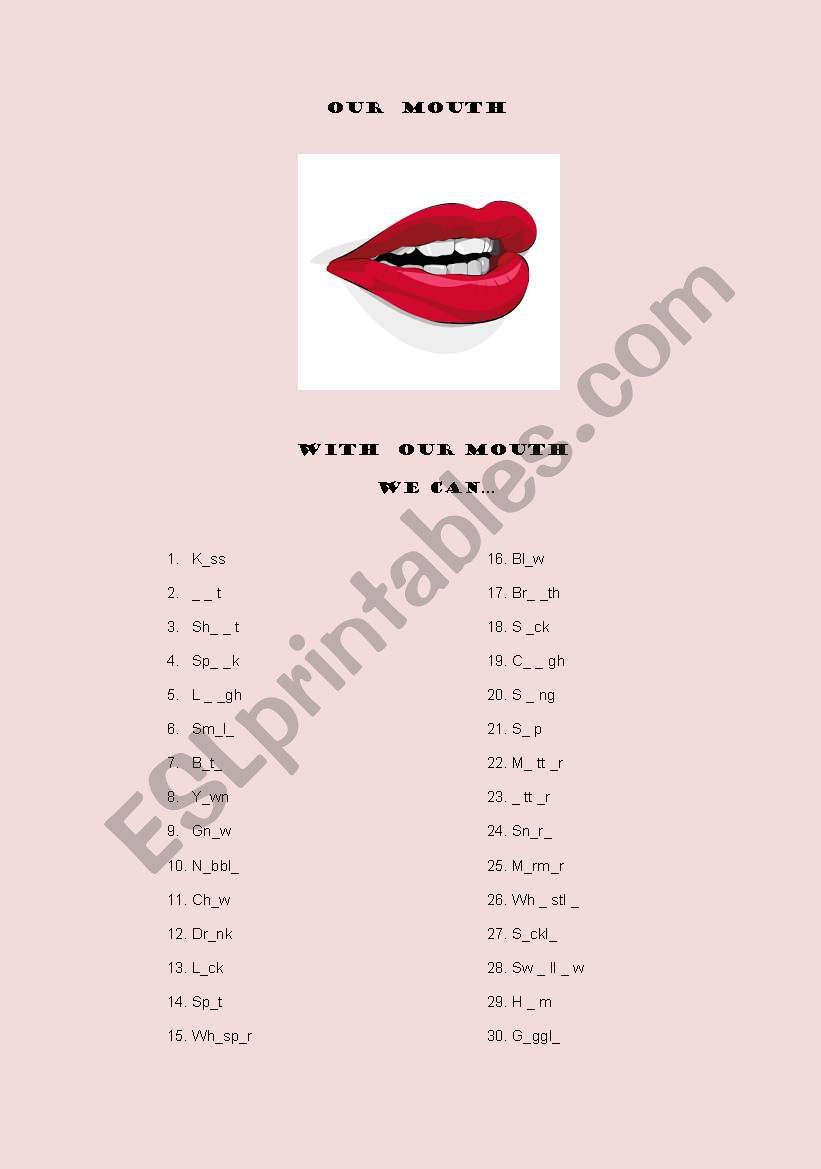 Our mouth worksheet