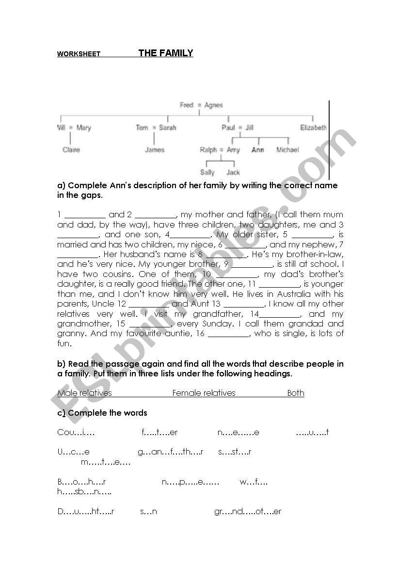 THE FAMILY  (reading and vocabulary)