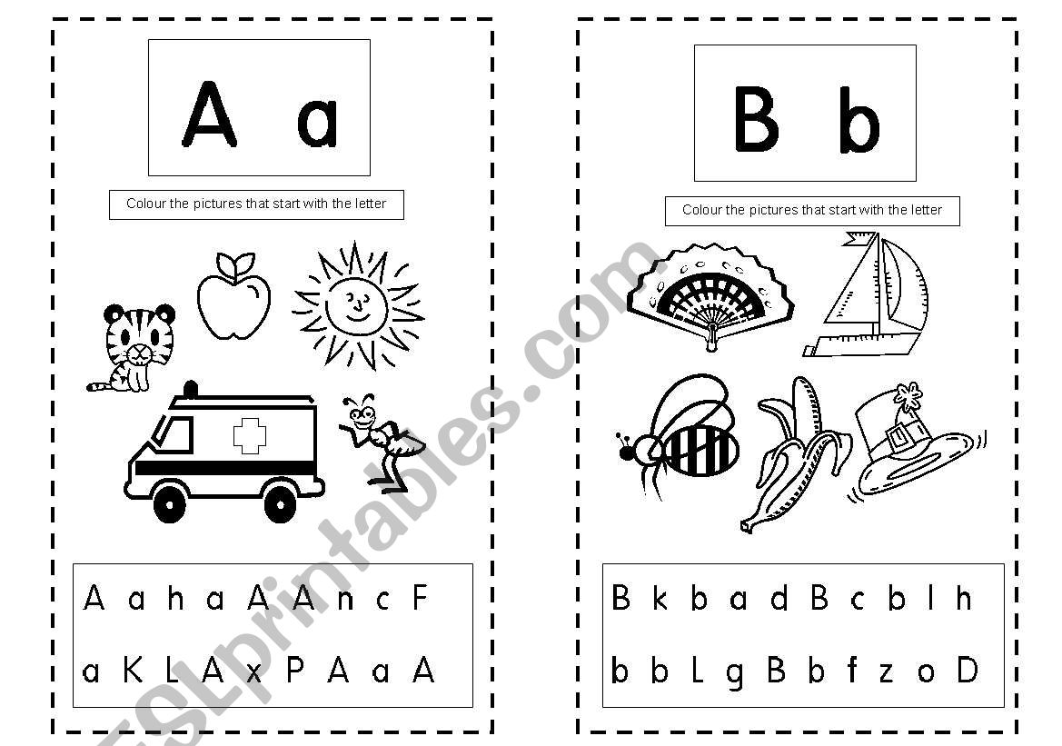 Alphabet read and recognise 1 B&W printer friendly 4 pages