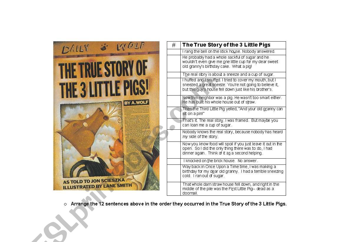 The True Story of the Three Little Pigs Worksheet