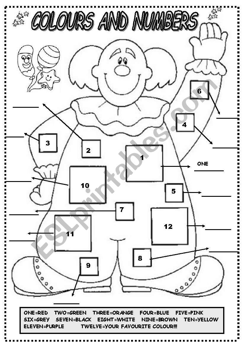 COLOURS AND NUMBERS worksheet