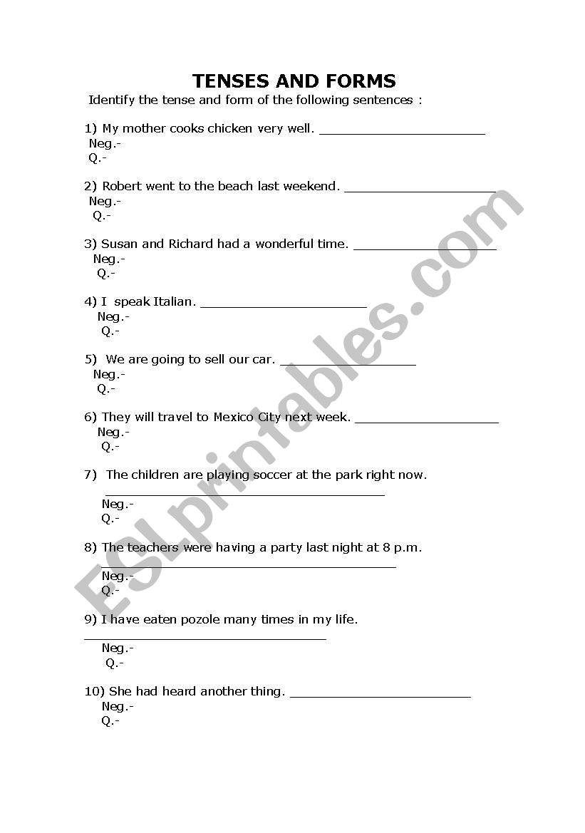 TENSES AND FORMS worksheet