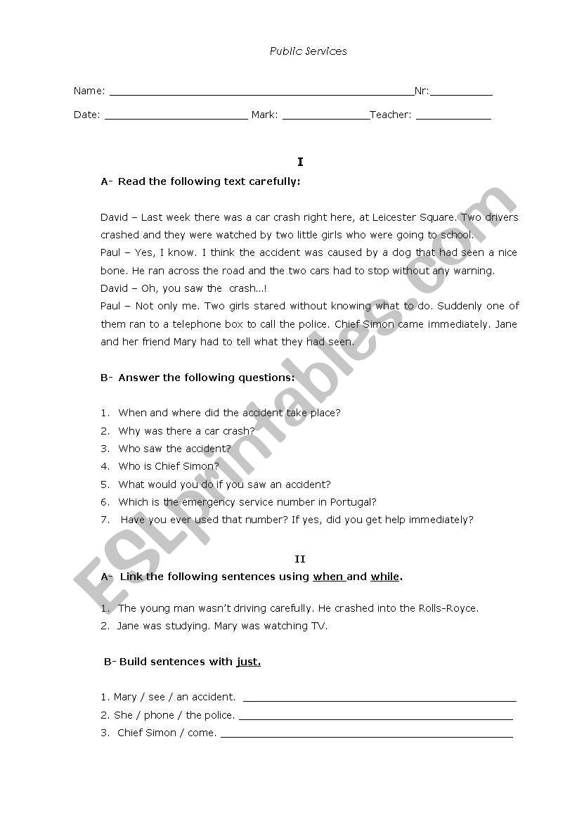 Public services worksheet