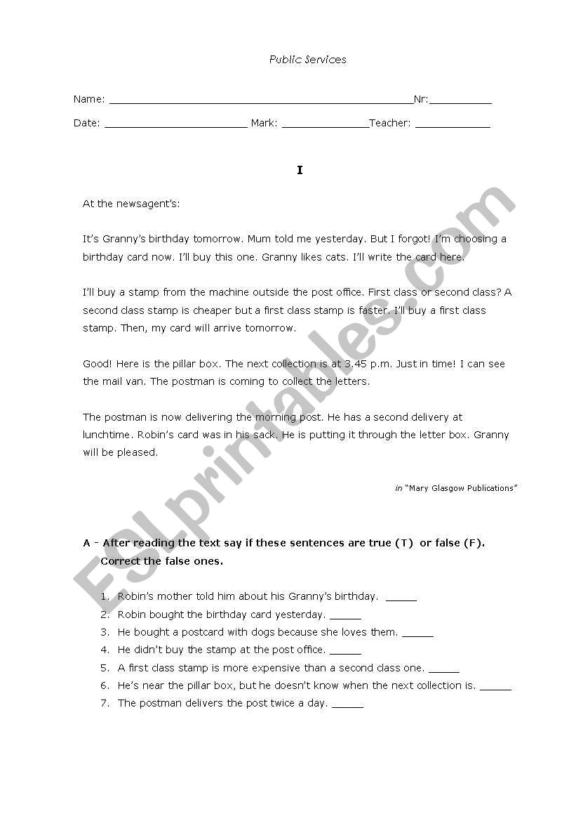 Public services II worksheet