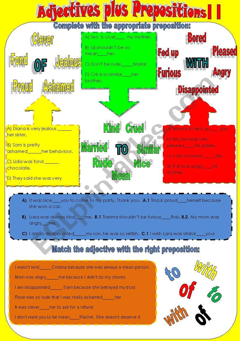 Adjectives plus prepositions II - OF, TO, WITH